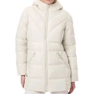 Bernardo Women's‎ Hooded Puffer Long Coat Jacket Cream Beige Eggshell Size 2XL